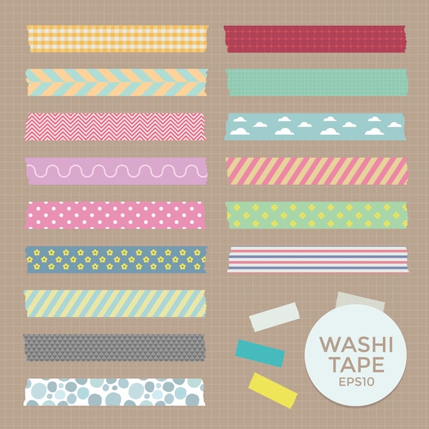 Collection of Cute Patterned Washi Tape Strips