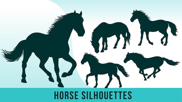 Vector collection of detailed horse silhouette vectors