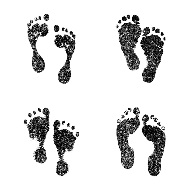 Vector collection of different grunge style human footprints