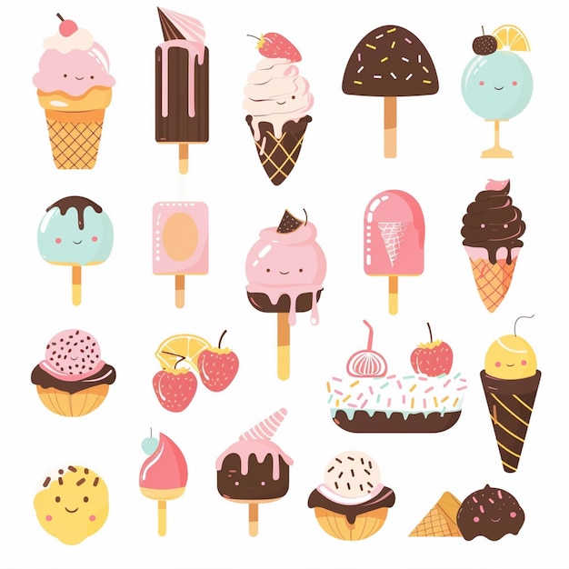 Vector a collection of different ice creams including one that says happy birthday