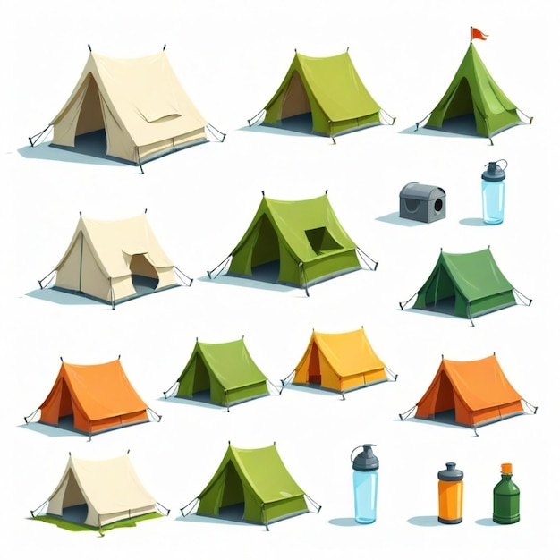 Vector a collection of different tents with a green and orange tent