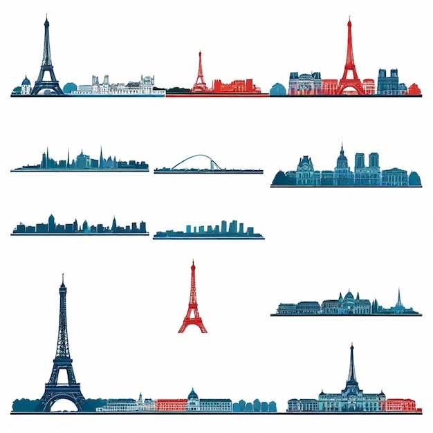 Vector a collection of different types of buildings including eiffel tower and paris