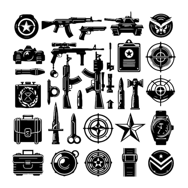 Vector a collection of different weapons including one that says quot war quot