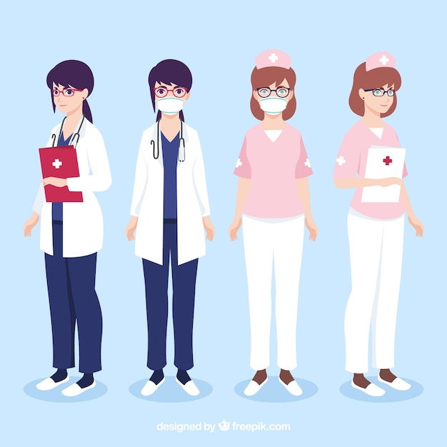 Vector collection of doctors with mask and clipboard