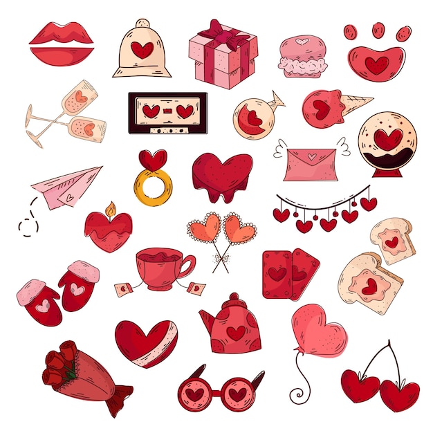 Vector collection of drawn elements on the theme of love.