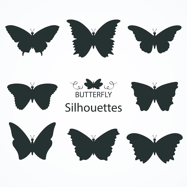 Vector collection of eight butterfly silhouettes