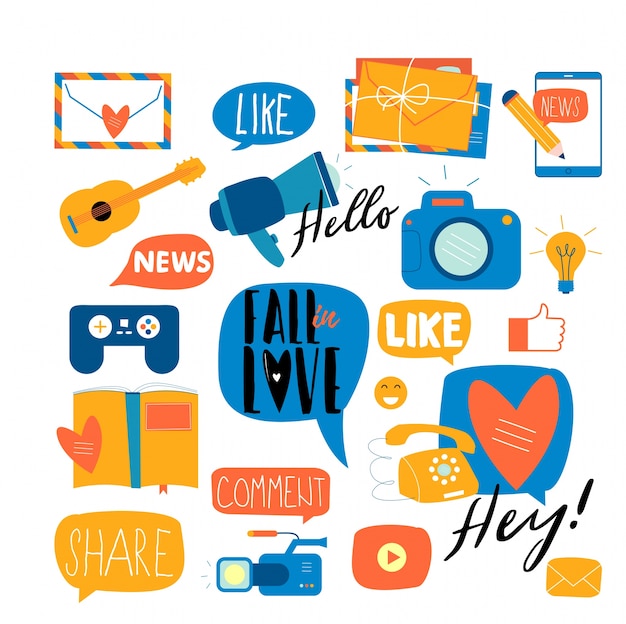 Vector collection of flat design social network stickers