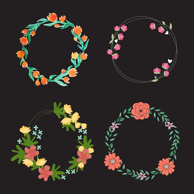 Vector a collection of flowers and a picture of a circle with the word  the  o  on the bottom