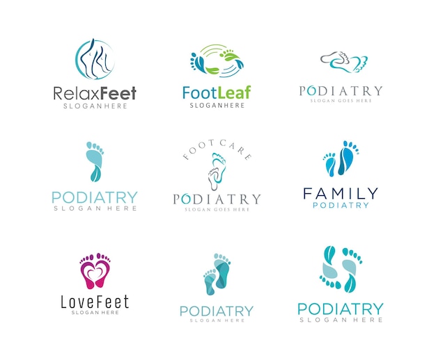 Vector collection of foot care and podiatry logo set design template