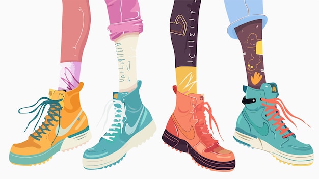 Vector collection of four pairs of unisex legs in sneakers