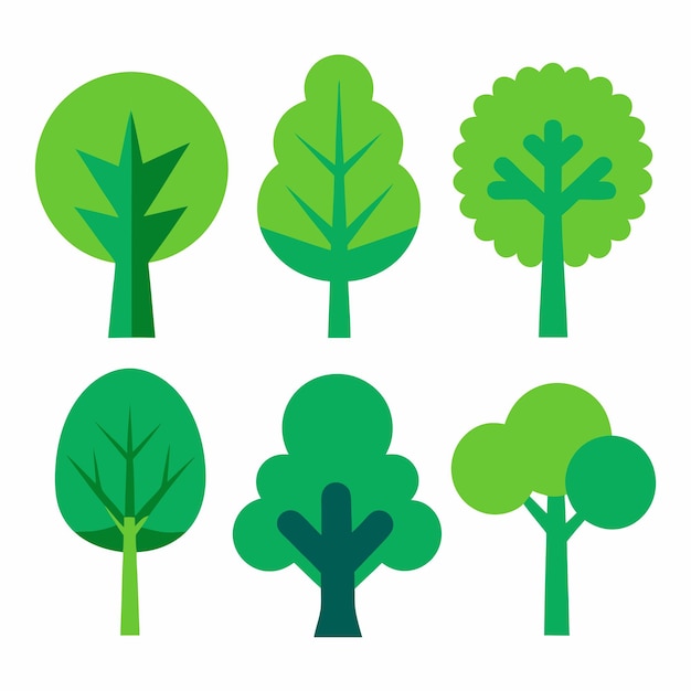 a collection of green trees with different colors and shapes