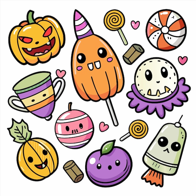 Vector a collection of halloween items including pumpkins candy and candy