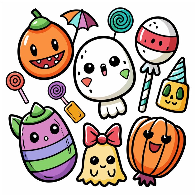 Vector a collection of halloween items including pumpkins candy and candy