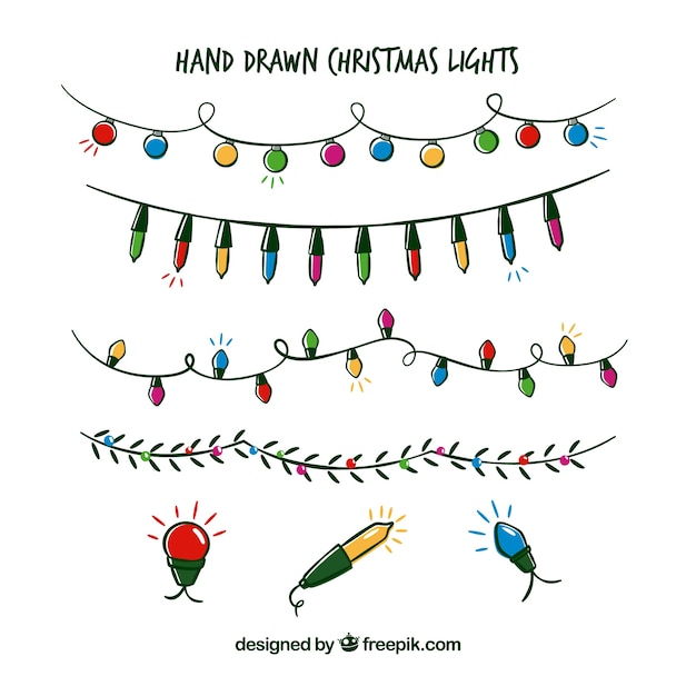 Vector collection of hand drawn christmas lights