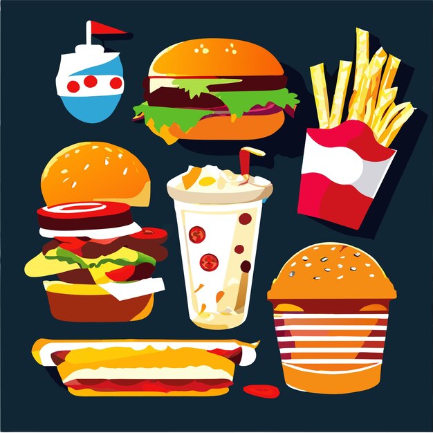 Vector collection of hand drawn elements fast food