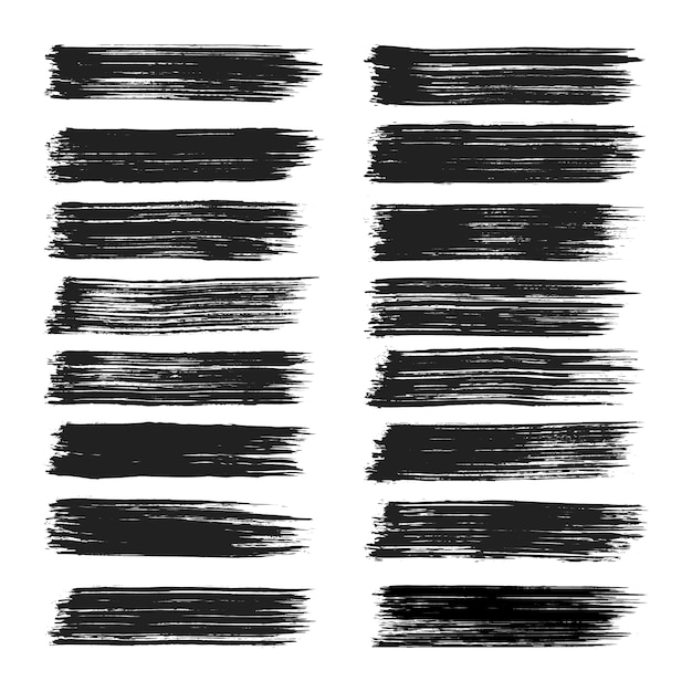 Collection of hand painted black grunge brush strokes.