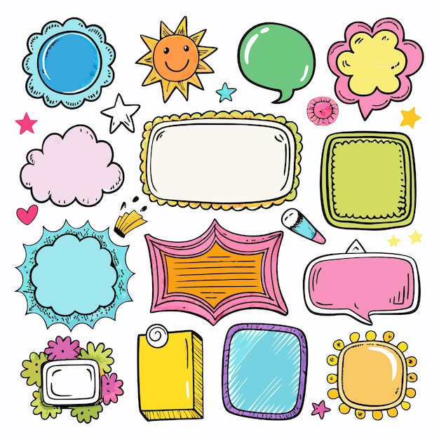 Vector collection of handdrawn cartoon speech bubbles and frames