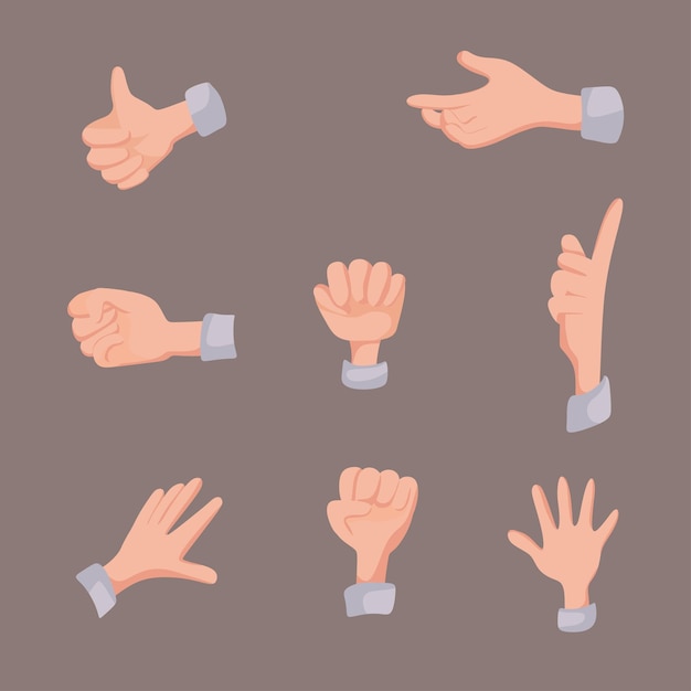 Vector collection of hands showing different hand gestures gesturing fist palm finger up index vector