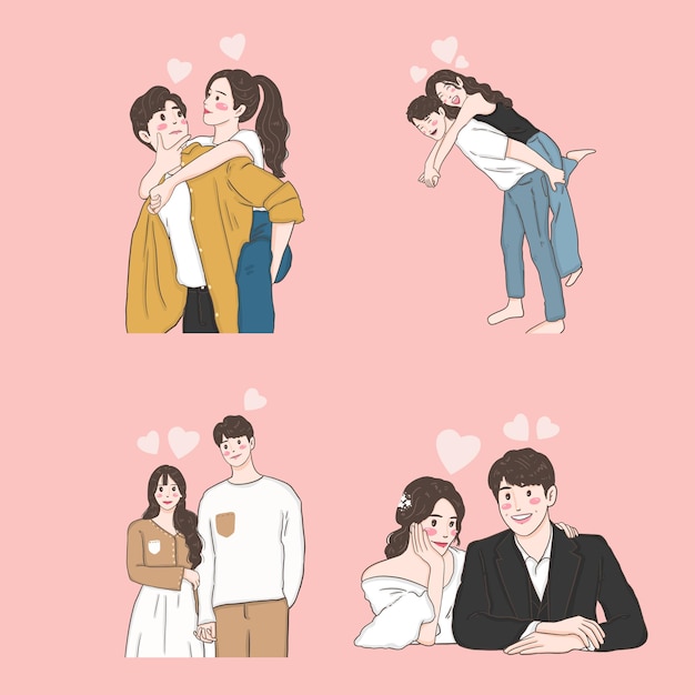 Vector collection of happy love couple fall in love illustration valentine celebration