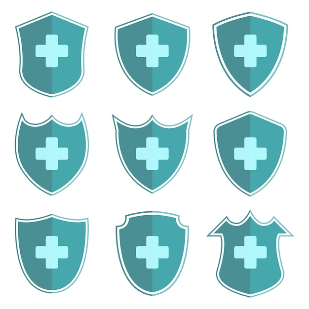 Vector collection of health shield symbols health protection shield logo
