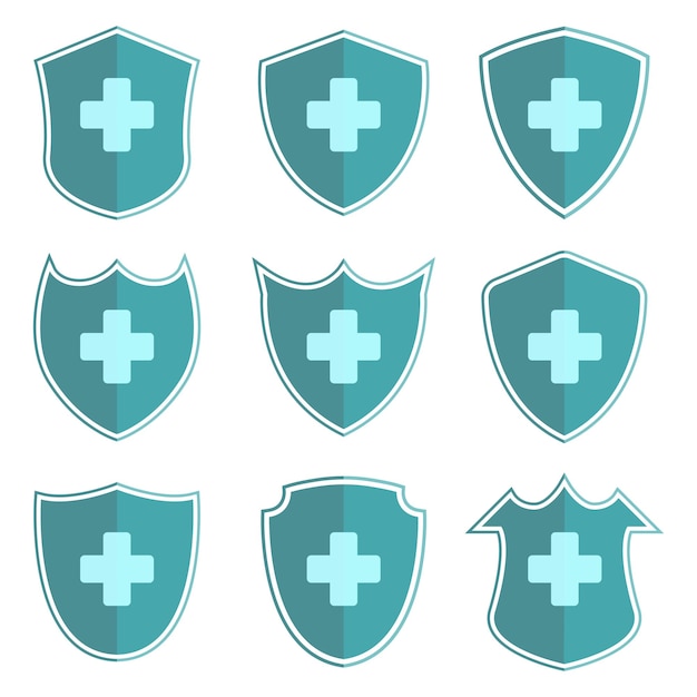 Collection of health shield symbols health protection shield logo