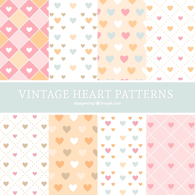 Collection of hearts patterns in flat design