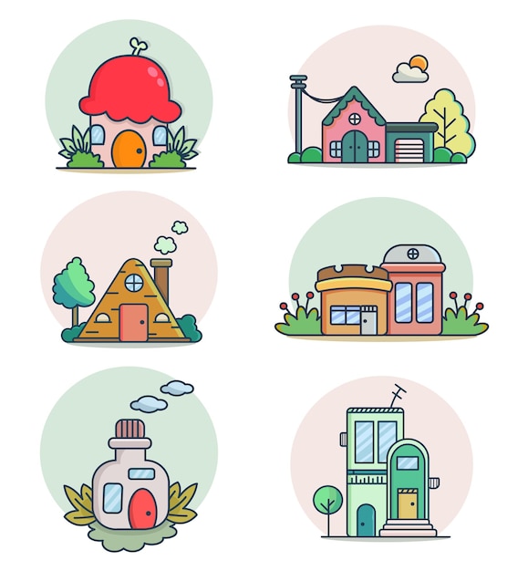 Collection Of House Building Vector Icon Illustration