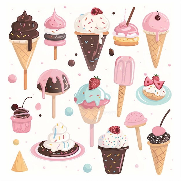 Vector a collection of ice creams from the past including ice cream ice cream and strawberry