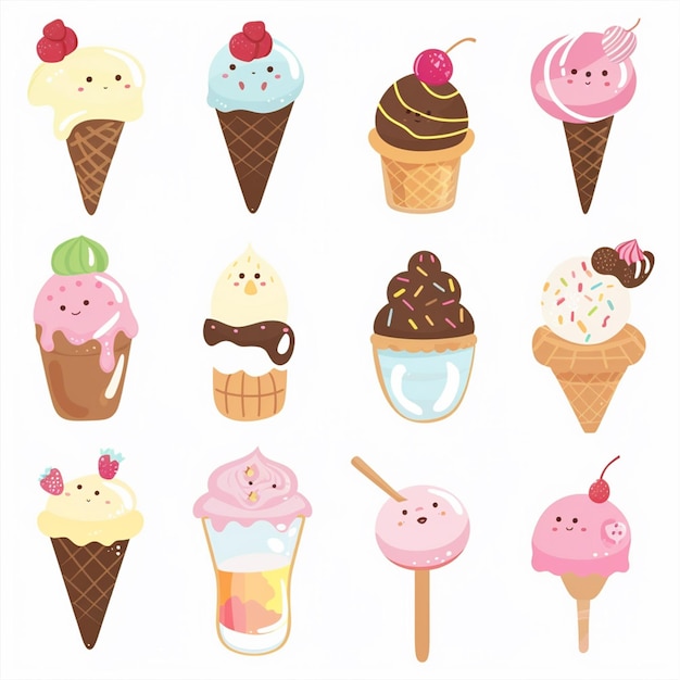 Vector a collection of ice creams with a brown background