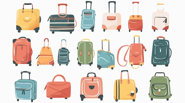 Vector a collection of illustrations of different colored suitcases