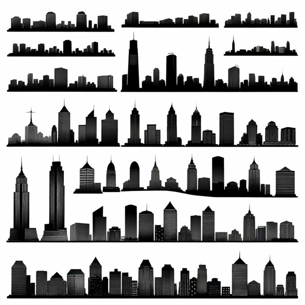 Vector a collection of images including a city and the skyline