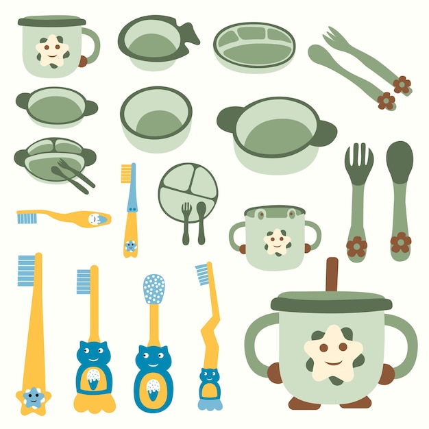 Vector a collection of items including a spoon a bowl a