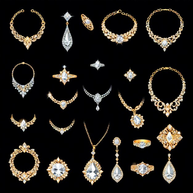 Vector a collection of jewelry including one that has a diamond and diamond