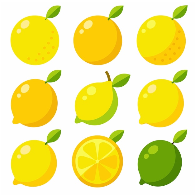 a collection of lemons and lemons with a green background