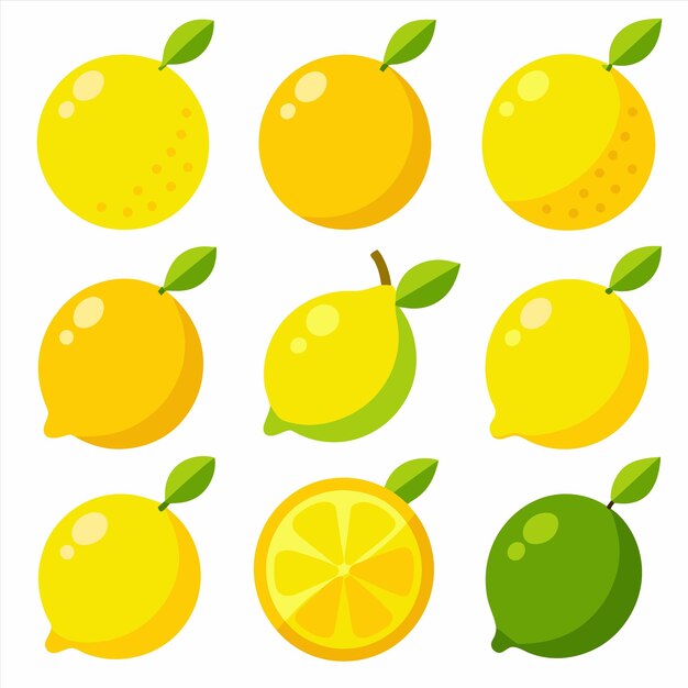 Vector a collection of lemons and lemons with a green background