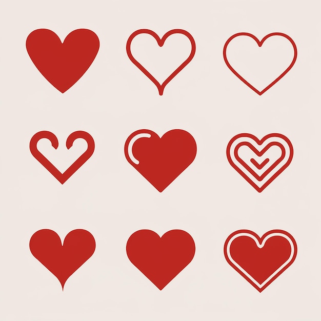 Vector a collection of nine heartshaped symbols