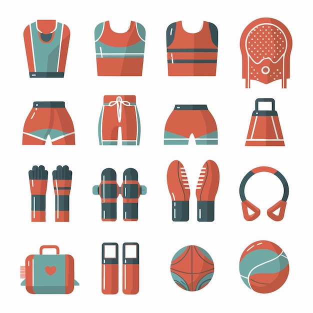 Vector a collection of orange and red life vests and swimwear