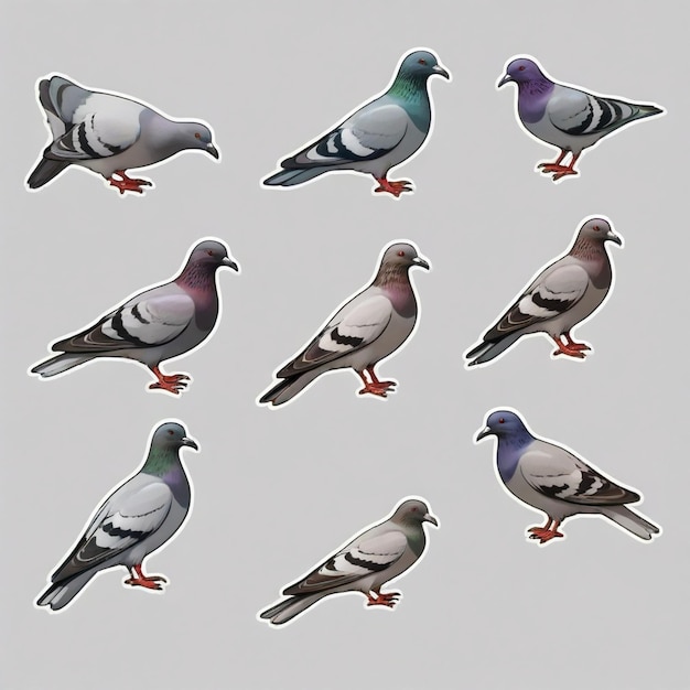 Vector a collection of pigeons with one of them has a white and gray pigeon on the bottom