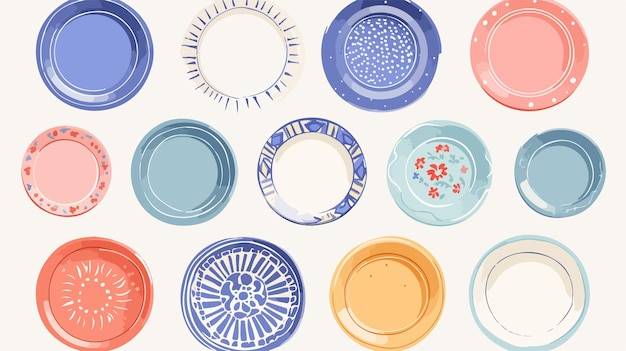 Vector a collection of plates with the words  blue and red  on them