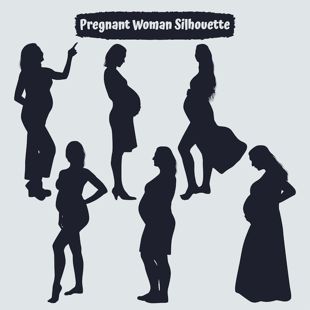 Collection of pregnant woman silhouette vector