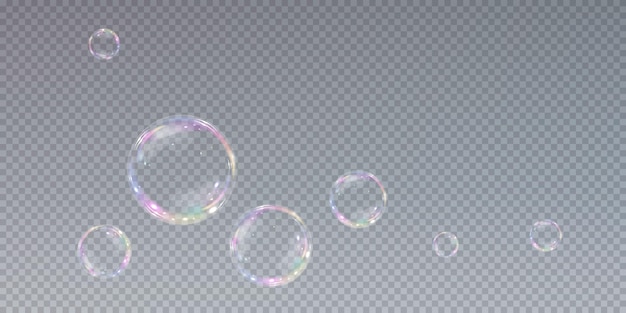 Vector collection of realistic soap bubbles png. bubbles are located on a transparent background.