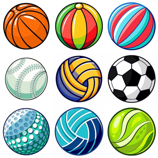 Collection of round balls for different sports and recreational activities vector illustration