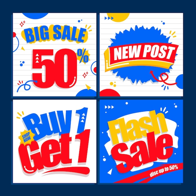 Vector collection of sale social media post with discount