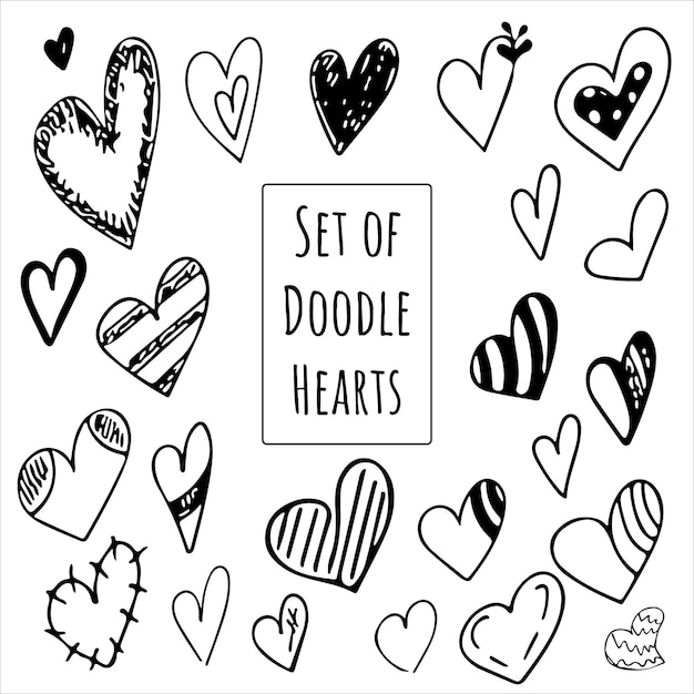 Vector collection set of hand drawn doodle scribble hearts isolated on white background