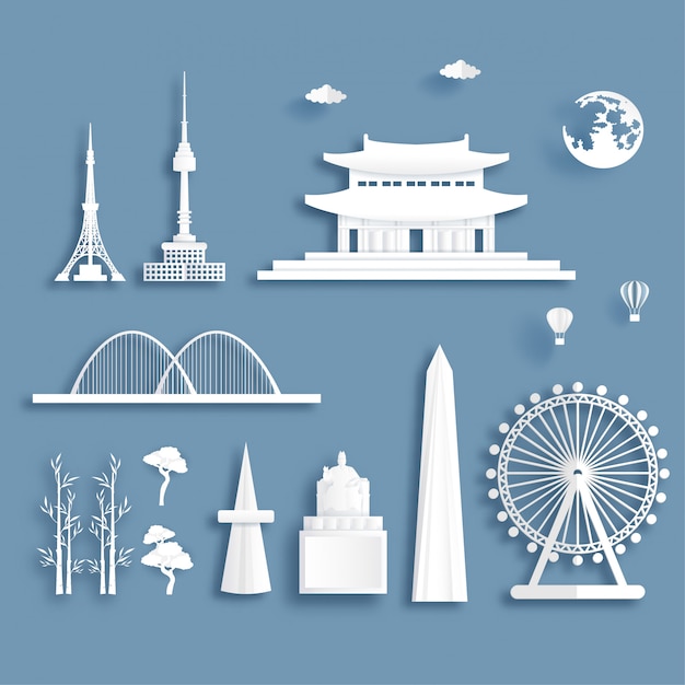 Vector collection of south korea famous landmarks 