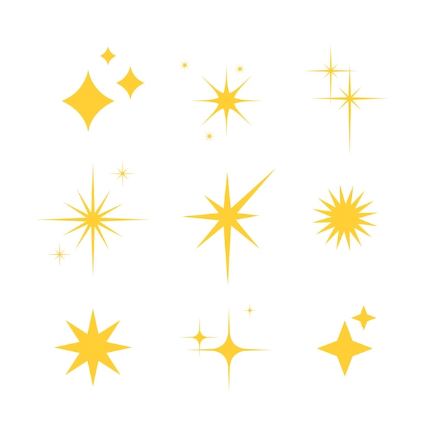 Vector collection of stars and sparkles isolated on white background