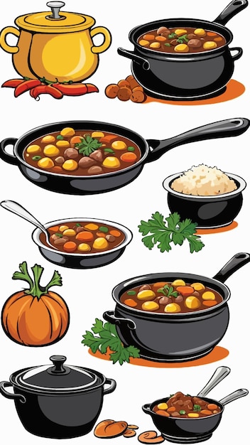 Vector a collection of stew dishes cartoon drawing illustration artwork vector