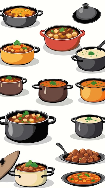 Vector a collection of stew dishes cartoon drawing illustration artwork vector