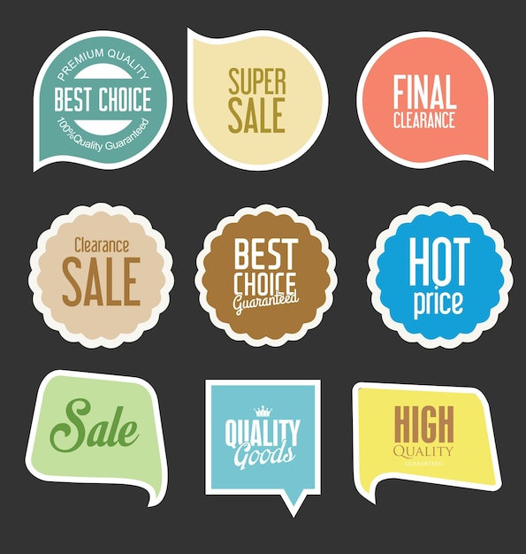 Vector a collection of stickers with the word sales on them