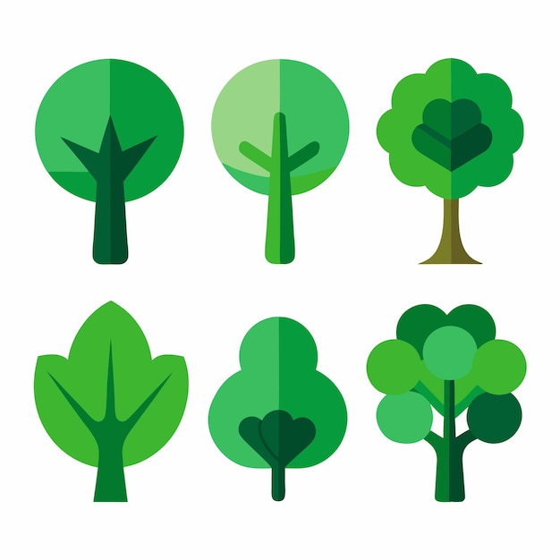 a collection of trees with different colors and shapes